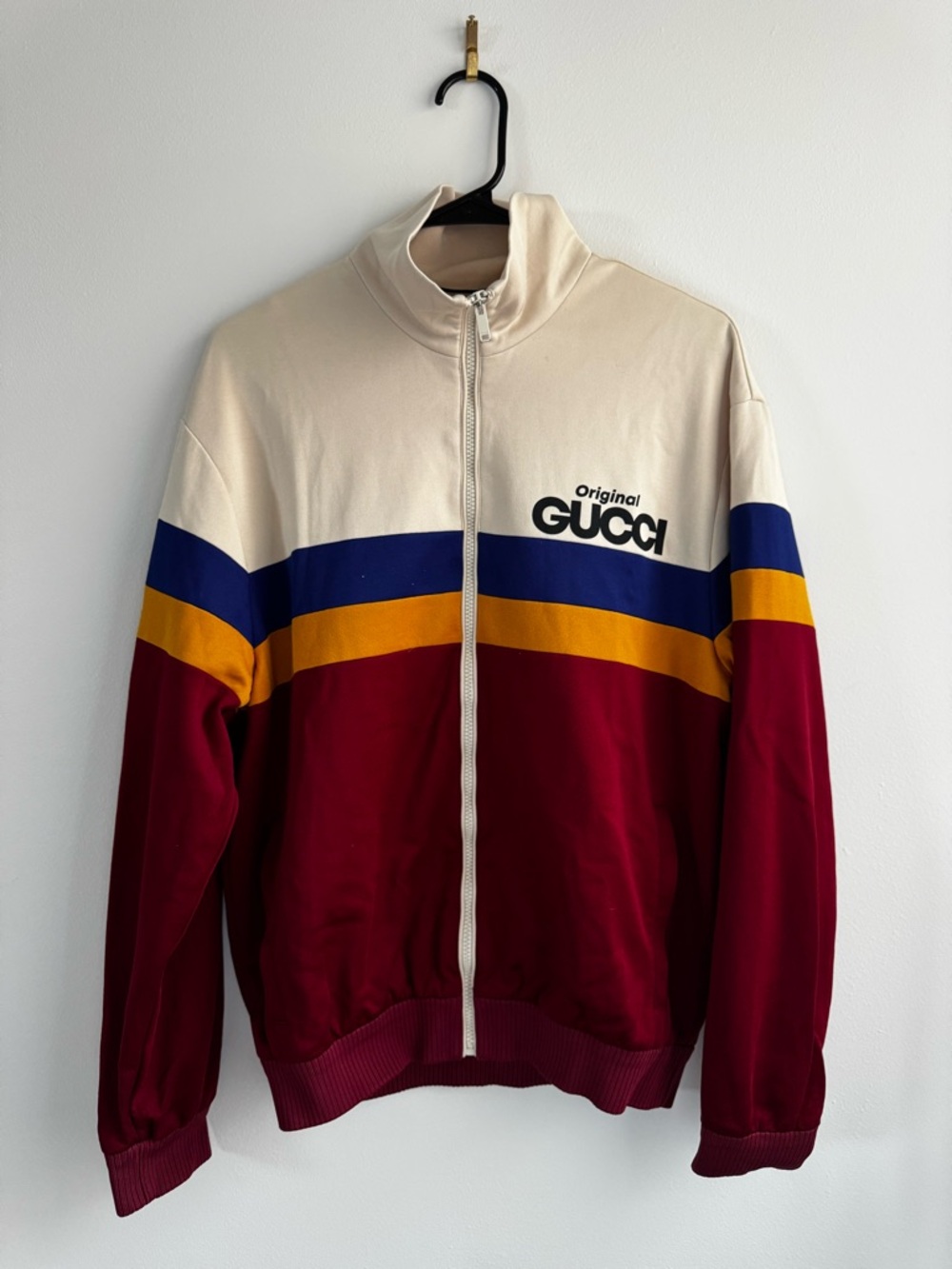 Gucci Colorblock Zip-Up Jacket in Cream, Navy, Gold & Burgundy